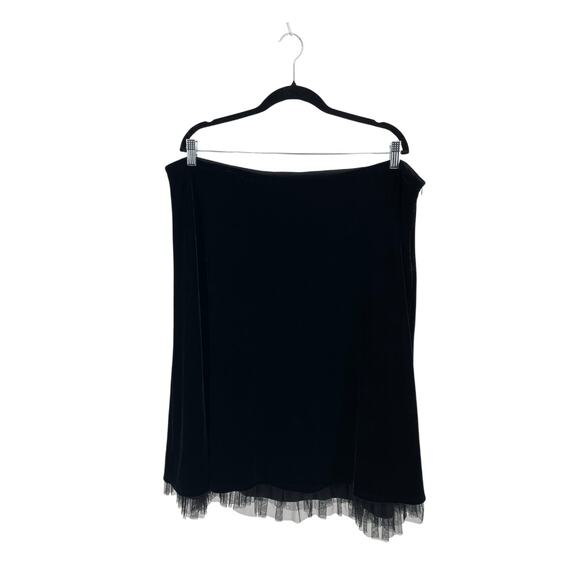Midi Black Velvet Skirt with Tulle Ruffle: Plus 2X - Holiday - Sexy - Flirty - Picture 1 of 6